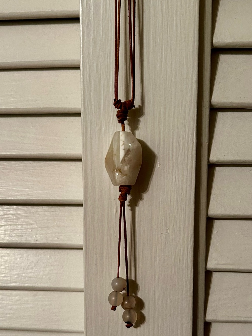 Bohemian Brown Faux Leather Cord Beaded Drop Gemstone Pendant Necklace